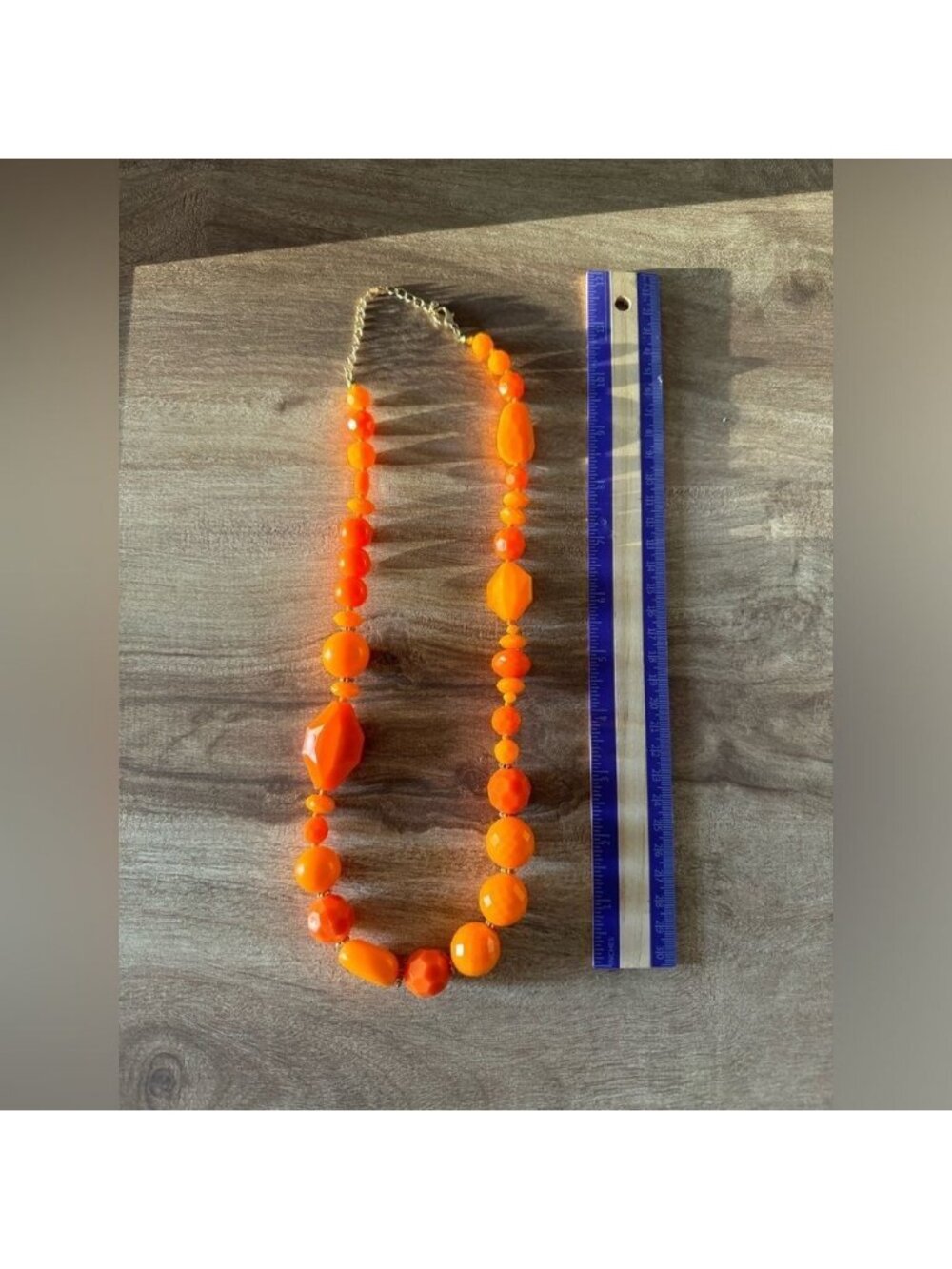Multi-Faceted Orange Tangerine Beaded Graduated Acrylic Fashion Necklace Costume - Picture 6 of 8